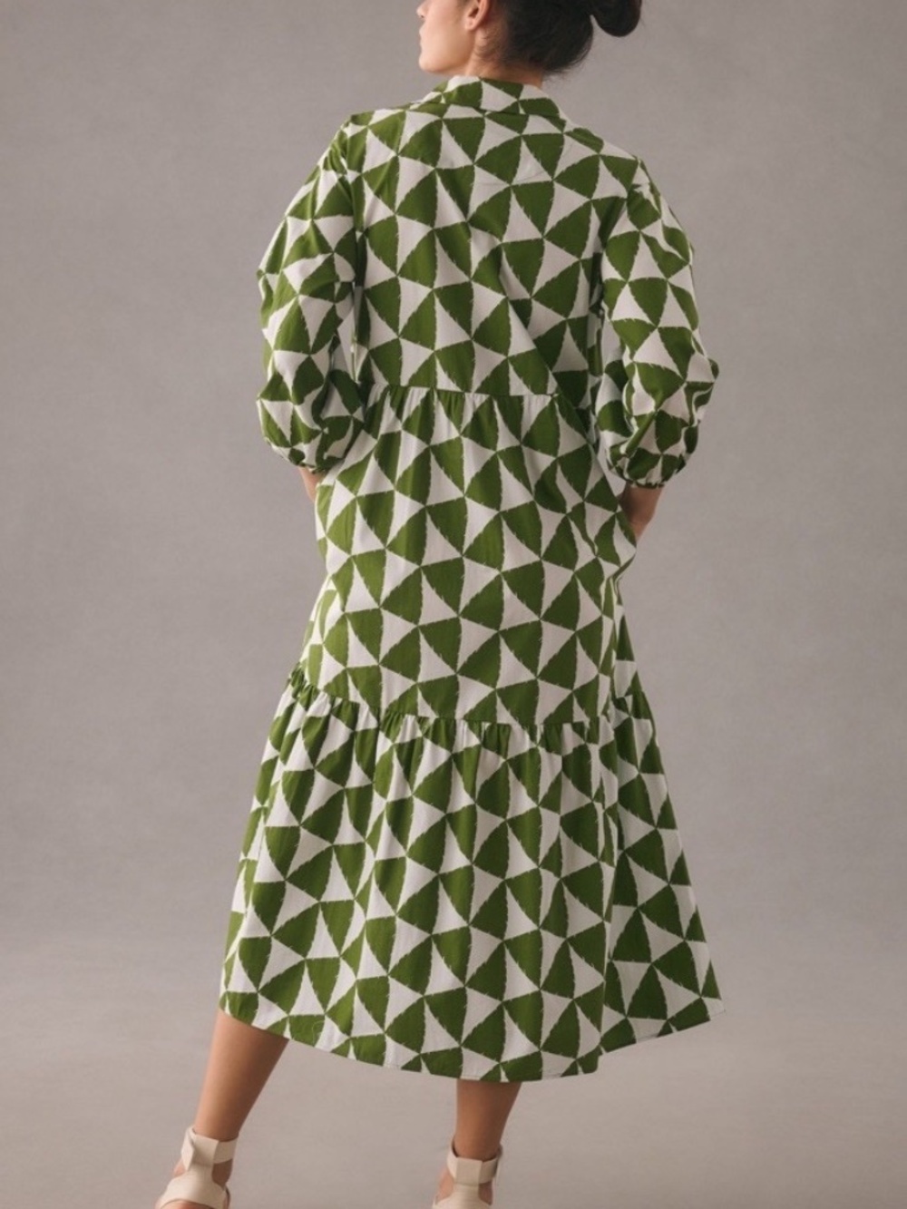 Olive Green Print The Bettina Tiered Shirt Dress by Maeve - Picture 3 of 9